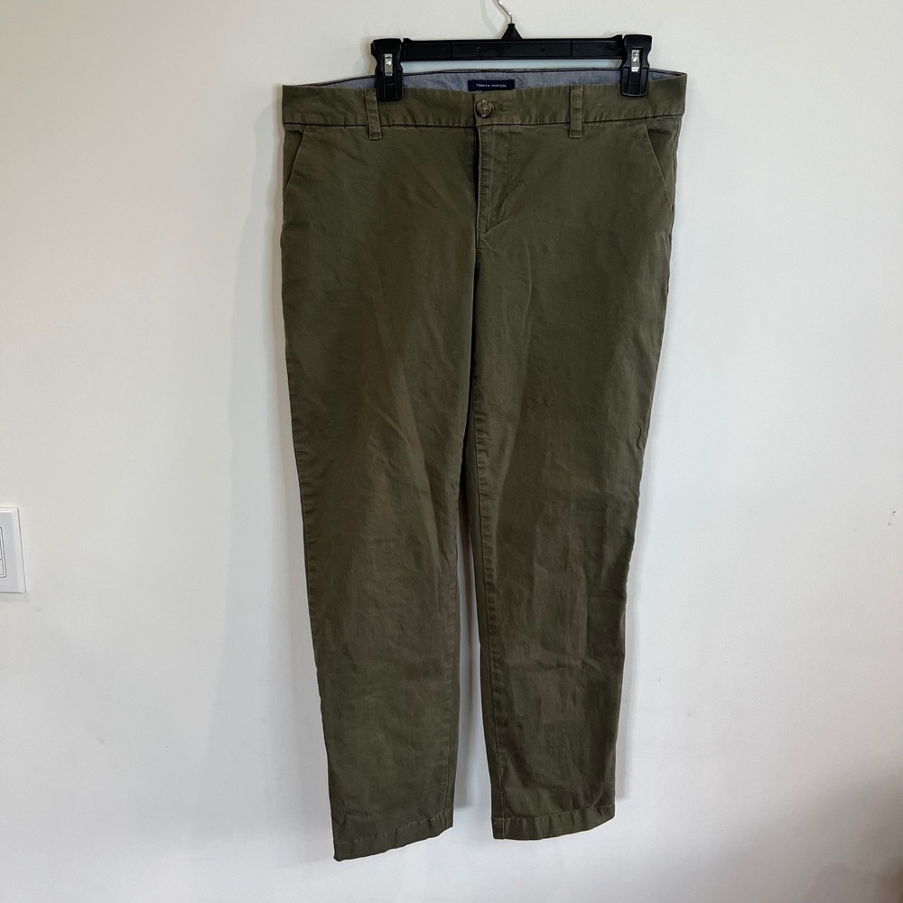 Tommy Hilfiger Womens Chino Pants Olive Green Stretch Size 10 Straight Leg - 124